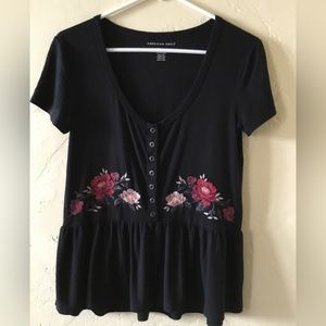 Aerie V-Neck Floral Shirt Top Size Small